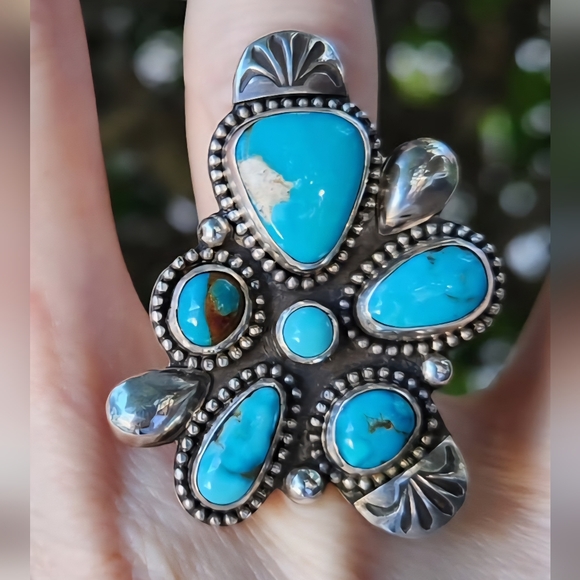Kristen Martin designs Jewelry - Turquoise Cluster Statement Ring Size 7